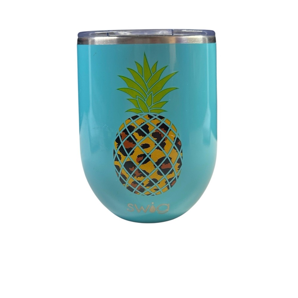 Swig Pineapple Aqua Blue Stemless Wine‎ Tumbler Cup 12oz Stainless